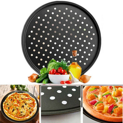 Pizza Pan Non Stick Crisper Tray Oven Baking Bakeware with Holes Black