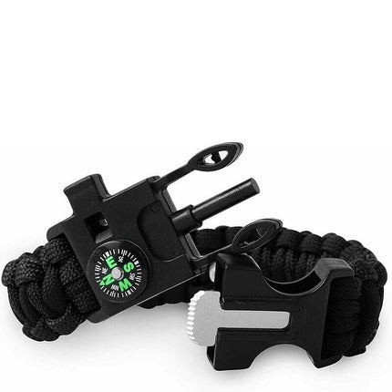 Survival Paracord Bracelet 5in1 Flint Fire Starter Whistle Compass Outdoor Emerg