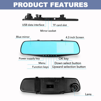 4.3" 1080P Dual Lens Car Auto DVR Dash Cam Video Camera Recorder Rearview Mirror s-l1600_14_049cc5fd-6aa2-47bd-aab7-dea242157c9a