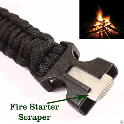 Survival Paracord Bracelet 5in1 Flint Fire Starter Whistle Compass Outdoor Emerg