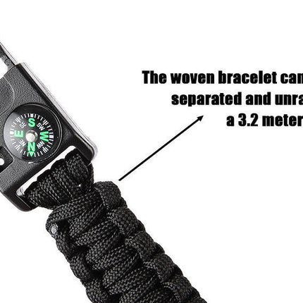 Survival Paracord Bracelet 5in1 Flint Fire Starter Whistle Compass Outdoor Emerg