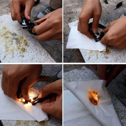 Survival Paracord Bracelet 5in1 Flint Fire Starter Whistle Compass Outdoor Emerg