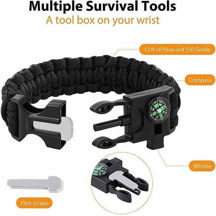 Survival Paracord Bracelet 5in1 Flint Fire Starter Whistle Compass Outdoor Emerg