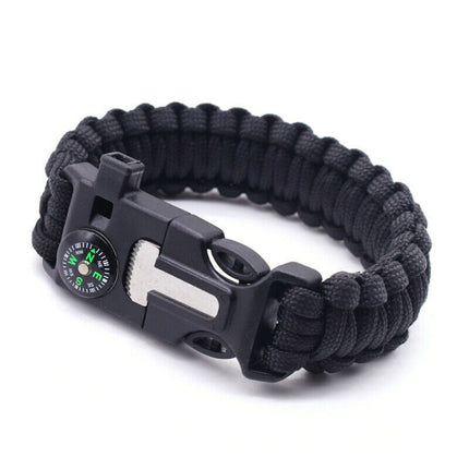 Survival Paracord Bracelet 5in1 Flint Fire Starter Whistle Compass Outdoor Emerg