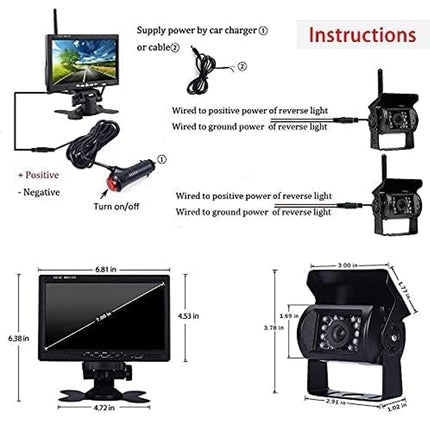 Wireless Rear View Monitor Kit - Easy Installation, Clear Display