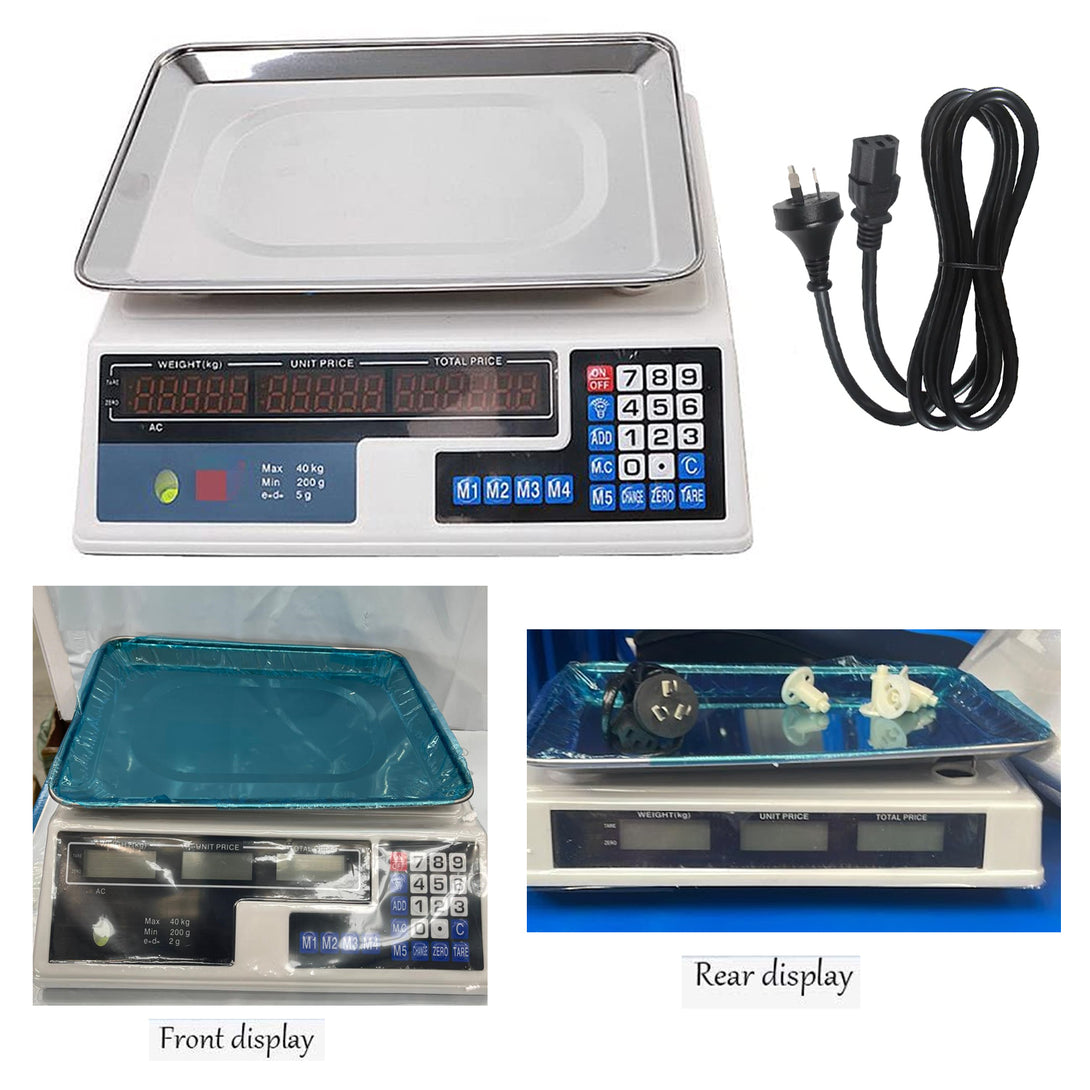 40KG Digital Display Scale Table Scales, Very Precise Fruit Market Scales, Digital Price Computing Scale for Vegetable Food Meat Fruit Produce, White wr4343
