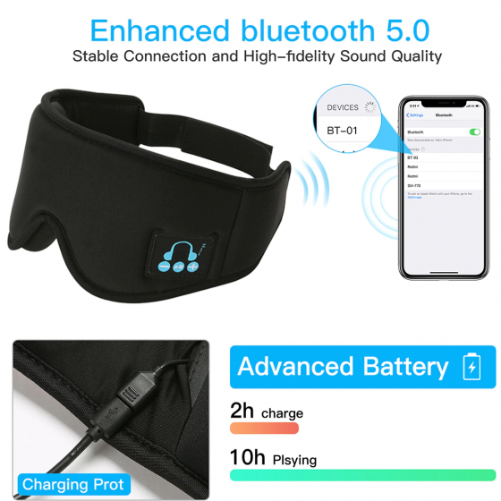Wireless bluetooth 5.0 Earphones Sleeping Eye Mask Music player headband Travel Headset 2021-05-19_6