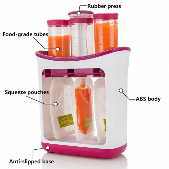 Infant Fresh Food Fruit Squeezed Squeeze Station Baby Feeding Toddler Weaning Puree with 10pc Squeezed Food Pouches 2021-09-15_2