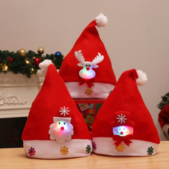 Merry Christmas Hat LED Lamp Hat Cartoon Adult Children Santa/Elk/Snowman Christmas Cap Supplies Kids Xmas Gifts 2021-11-17