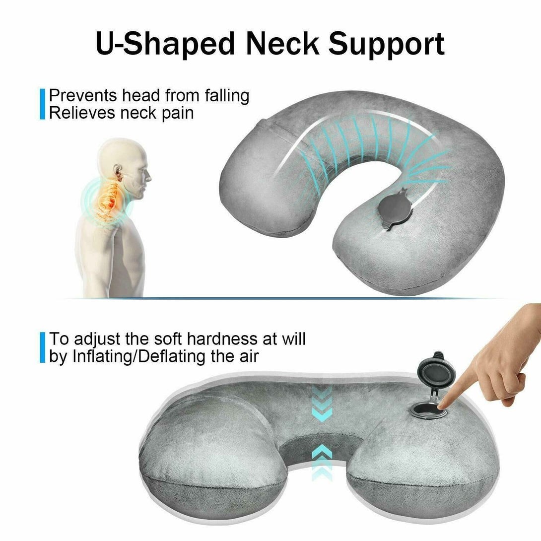 Air Inflatable Neck Pillow U Shape Head Traction Support Rest Cushion Car Flight