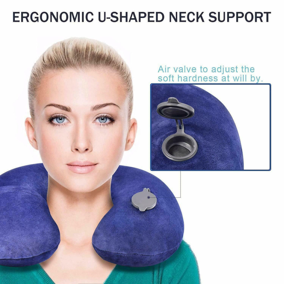 Air Inflatable Neck Pillow U Shape Head Traction Support Rest Cushion Car Flight