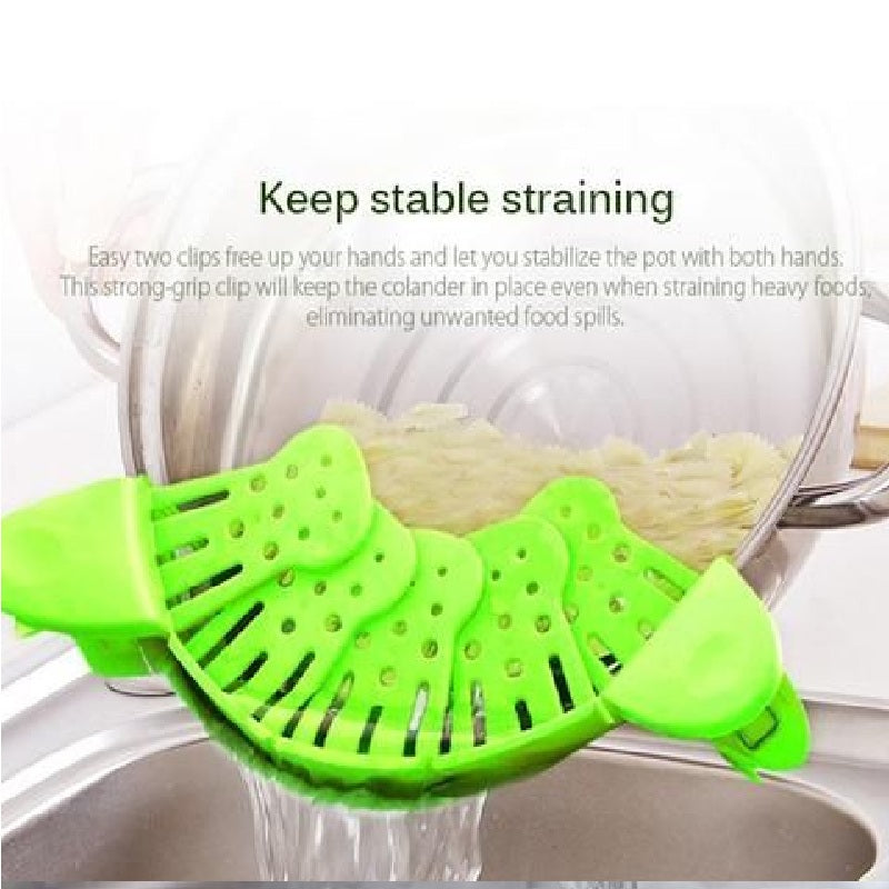 Anti-Spill Strainer Clip Colander Kitchen Tool Filter Drainer Peas Bowl Pot Clip
