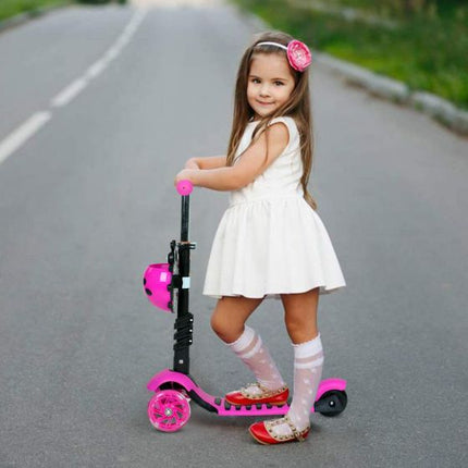 5-in-1 Kids Scooter, 3 Wheels Scooter Kick Scooter with Adjustable Removable Seat and Push Handle with Flashing Led Light Up Wheels 546546546