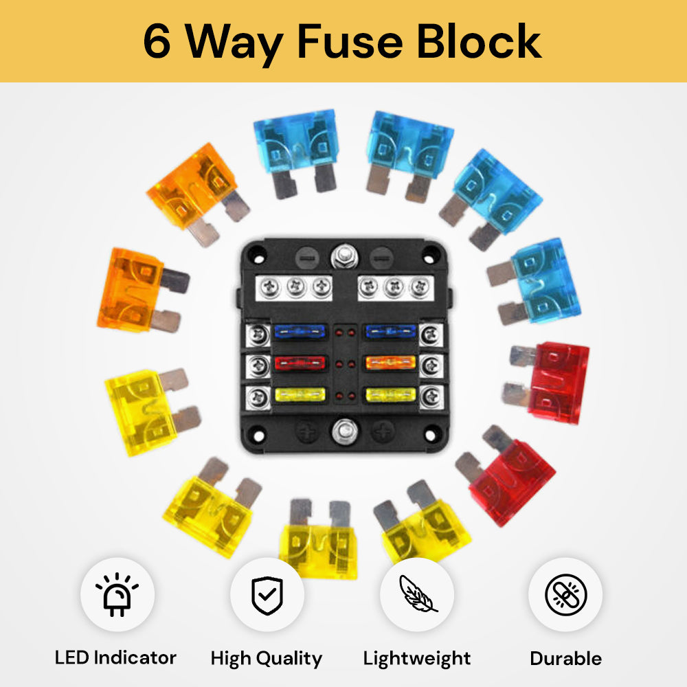 Led Blade Block Box 6-Way Blade Fuse Block Box - Electrical Safety