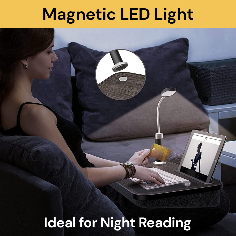 Portable Lap Desks for Laptops - with LED Light - Charcoal grey