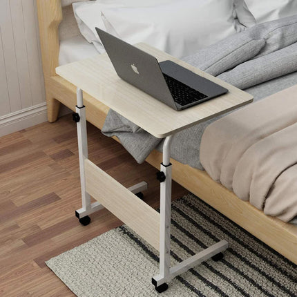 EZONEDEAL Adjustable C-Shape Portable Sofa Bed Side Table Laptop Desk with Wheels for Small Space (Beech Wood Color) Untitled-1ewweewew