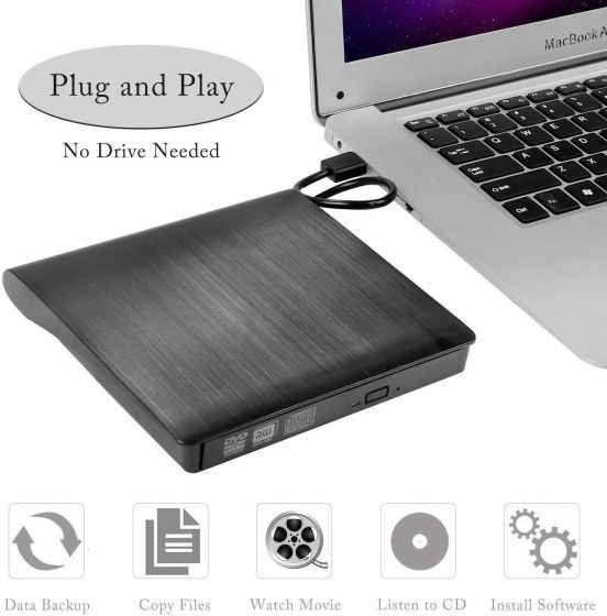 External DVD CD Writer USB 3.0 Burner Drive Player High Speed Data Transfer for Laptop/Desktop/MacBook/Windows 10/8/7 - (Black) dfgretretret