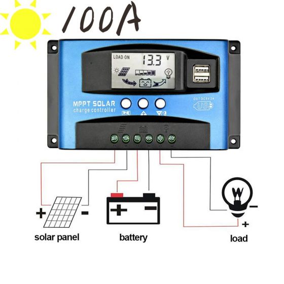 100A Solar Charge Controller Dual USB LCD Display 12V 24V Auto Solar Cell Panel Charger Regulator with Load dhfddfsfsd