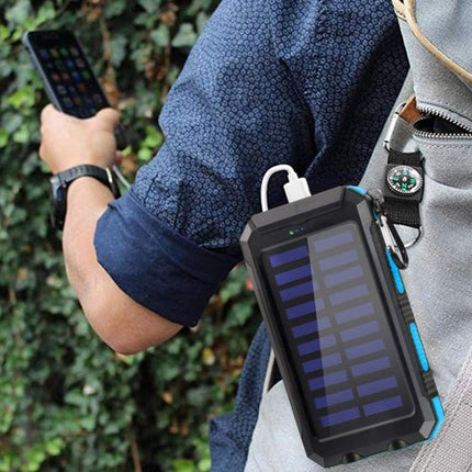 Solar Charger Solar Power Bank 20000mAh Waterproof Portable External Backup Outdoor Cell Phone Battery Charger with Dual LED Flashlights Solar Panel Compatible with All Smartphone (Black & Blue) dsfsd_1