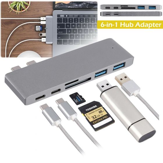 USB C Hub 6 in 1 Type-C Hub Converter Adapter, 2 USB-C Ports, HDMI Output, Charging, MicroSD/SD Card Reader, Fast Data Transfer dsfsdfsdfsdf