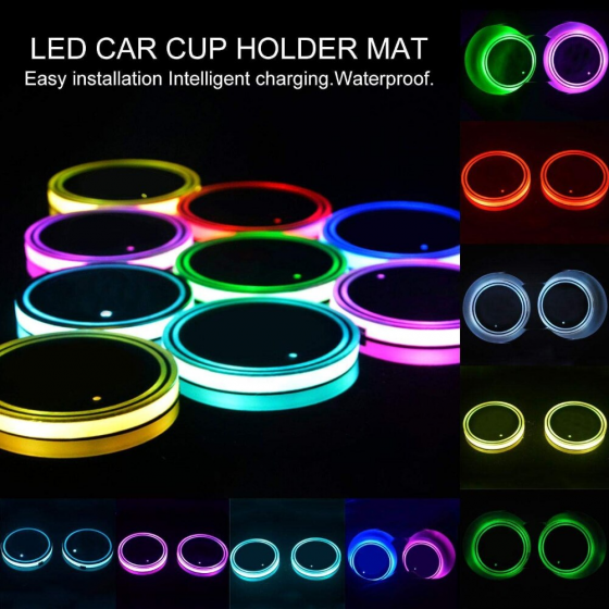 Car LED Light Cup Holder Automotive Interior USB Colorful Atmosphere Lights Lamp Drink Holder Anti-Slip Mat Auto Accessories dsfwerwer