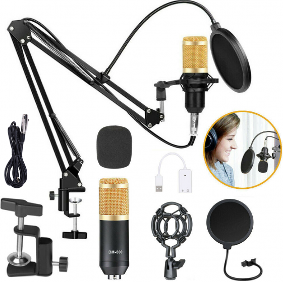 BM800 Pro Condenser Microphone Kit Studio Audio Recording Arm Stand Shock Mount dssddsj