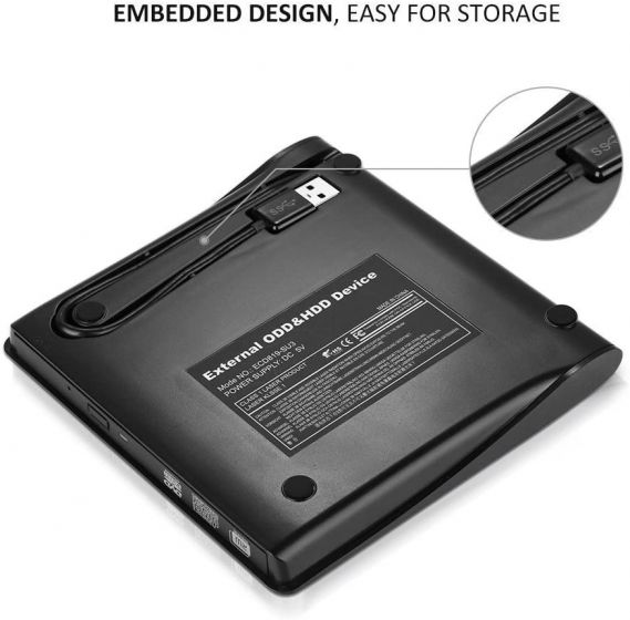 External DVD CD Writer USB 3.0 Burner Drive Player High Speed Data Transfer for Laptop/Desktop/MacBook/Windows 10/8/7 - (Black) ertertretet