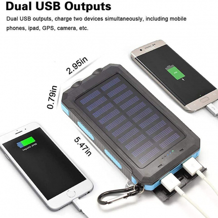 Solar Charger Solar Power Bank 20000mAh Waterproof Portable External Backup Outdoor Cell Phone Battery Charger with Dual LED Flashlights Solar Panel Compatible with All Smartphone (Black & Blue) fdgrete