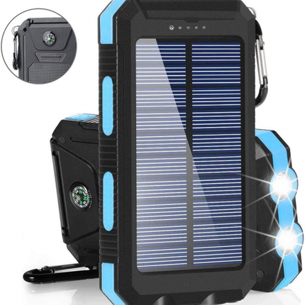 Solar Charger Solar Power Bank 20000mAh Waterproof Portable External Backup Outdoor Cell Phone Battery Charger with Dual LED Flashlights Solar Panel Compatible with All Smartphone (Black & Blue) fdytt43543