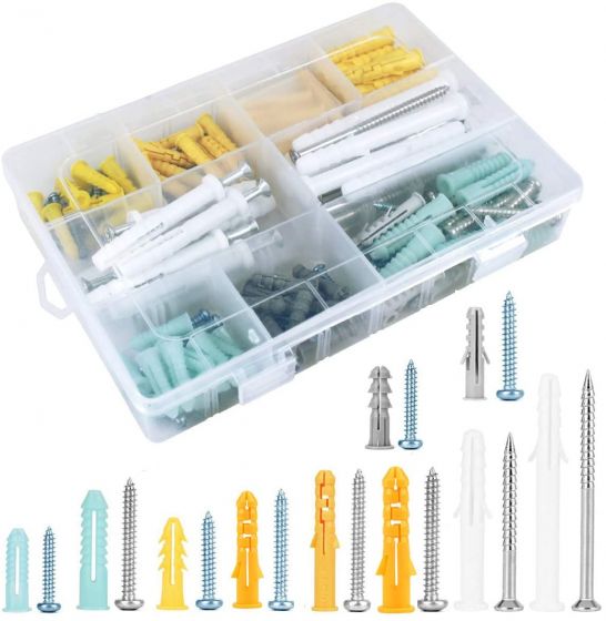 300 Pcs Assorted Sizes Hollow Self Drilling Drywall Anchors Screws Assortment Set Kit,Plastic Self Drilling Drywall Anchors Assortment with Screws with Box fghtryrty