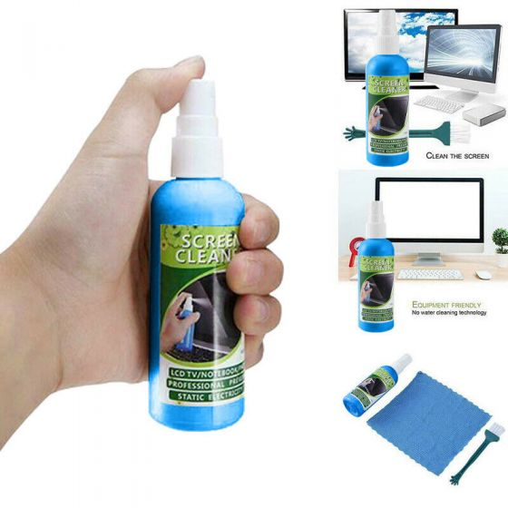 Screen Cleaner Cleaning Kit 100ml LCD Plasma PC Laptop Tablet Monitor Display with Micro Fiber Cloth and Brush fsdfsdf