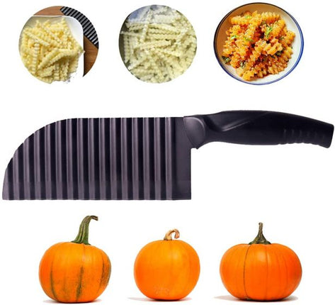 Crinkle Potato Cutter - 2.9" x 11.8" 420 Stainless Steel Waves French Fries Slicer, Save-effort Handheld Chipper Chopper, Vegetable Salad Chopping Knife Home Kitchen Wavy Blade Cutting Tool, Black gdrtere