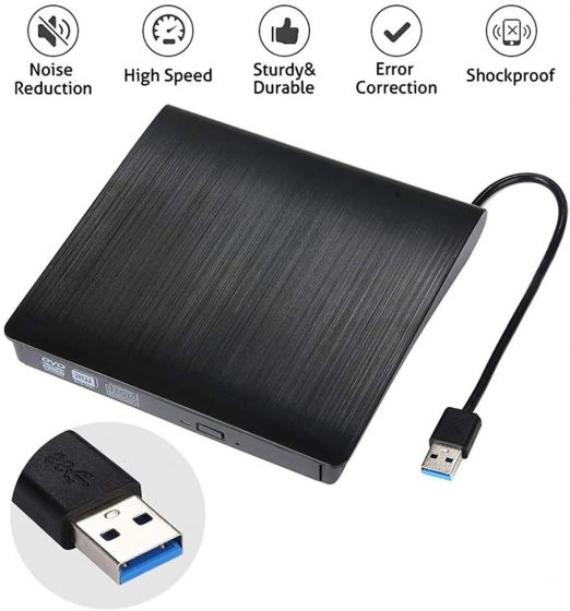 External DVD CD Writer USB 3.0 Burner Drive Player High Speed Data Transfer for Laptop/Desktop/MacBook/Windows 10/8/7 - (Black) gfhtreterter