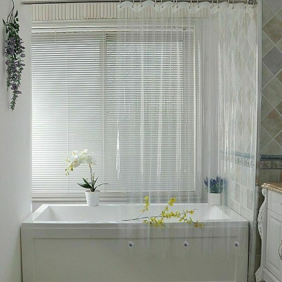 Clear Shower Curtain Waterproof White Plastic Bath Curtain With Hook 90X200CM ghj657567