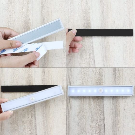 LED Motion Sensor Light 10LED Wireless Rechargeable PIR Night Light Bar with Stick-on Magnetic Strip and adhesive for Stairs, Drawer, Wardrobe, Washroom - 19CM (Cool White) jhk_38e82cee-876a-4470-b514-bf8989c41333