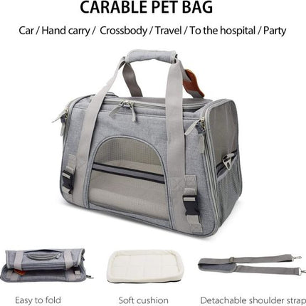 Cat Carrier Bag Portable Foldable Dog Transport Bag Breathable Cat Transport Cage with Comfortable Mattress for Travel Outdoor Kitten Rabbit Guinea Pig Dog (Gray) kljkljkl