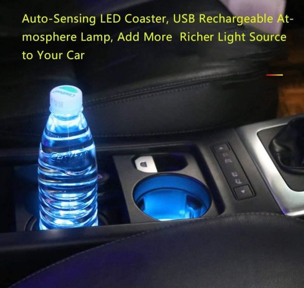 Car LED Light Cup Holder Automotive Interior USB Colorful Atmosphere Lights Lamp Drink Holder Anti-Slip Mat Auto Accessories ouipoi