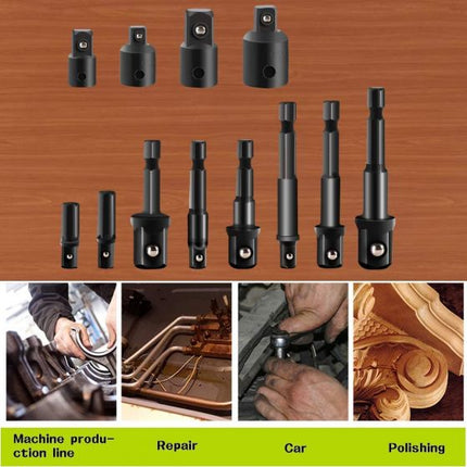 12Pcs Socket Adapte Bits Set Hex Drill Nut Driver Power Shank 1/4" 3/8" 1/2" Connecting Rod Head Extension Drill Bits Bar Wrench r6r76