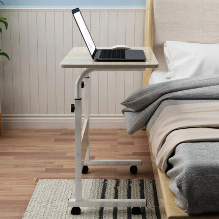 EZONEDEAL Adjustable C-Shape Portable Sofa Bed Side Table Laptop Desk with Wheels for Small Space (Beech Wood Color) re43