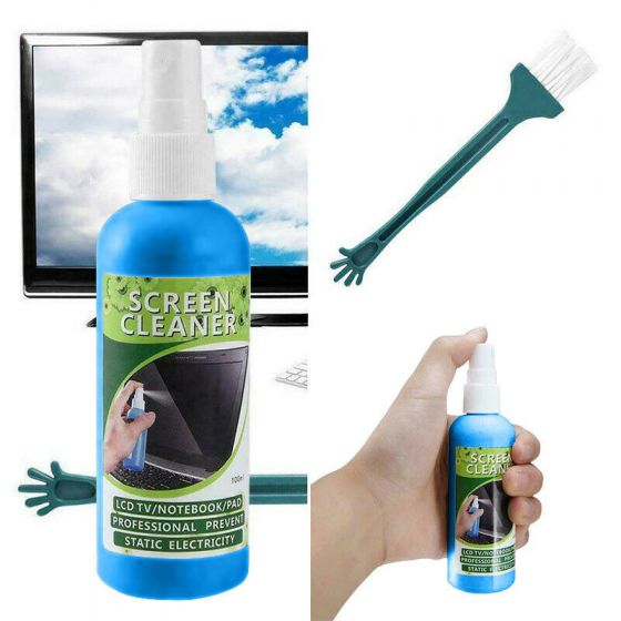 Screen Cleaner Cleaning Kit 100ml LCD Plasma PC Laptop Tablet Monitor Display with Micro Fiber Cloth and Brush rgte