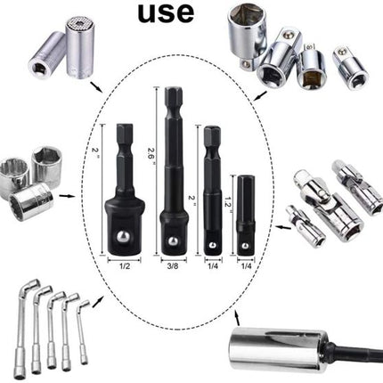 12Pcs Socket Adapte Bits Set Hex Drill Nut Driver Power Shank 1/4" 3/8" 1/2" Connecting Rod Head Extension Drill Bits Bar Wrench rt_2