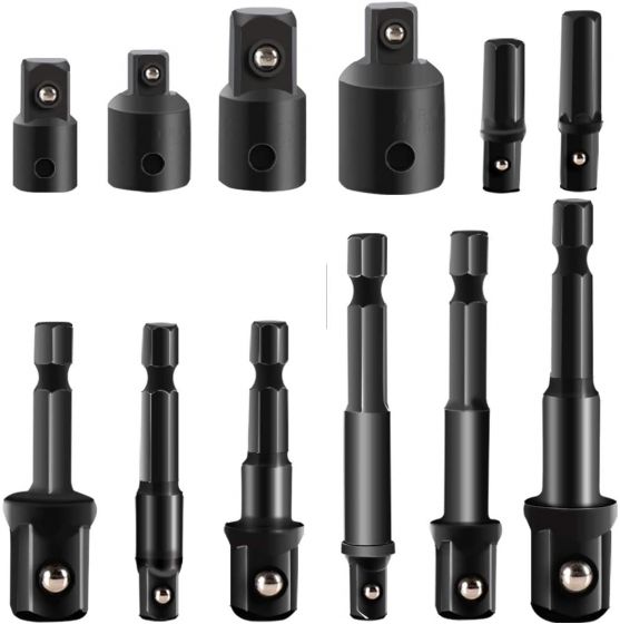 12Pcs Socket Adapte Bits Set Hex Drill Nut Driver Power Shank 1/4" 3/8" 1/2" Connecting Rod Head Extension Drill Bits Bar Wrench rtertert_3