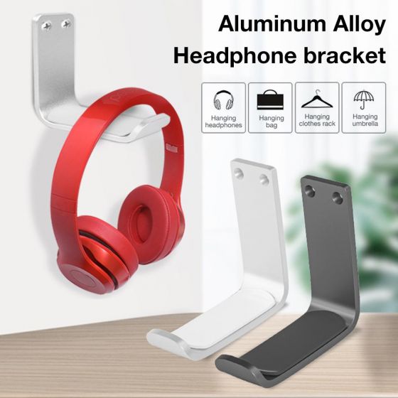 Headphone Holder Aluminum Headset Hanger Under Desk Headphone Stand Wall Mount Hanger for Most Headphone (Silver) rtrty