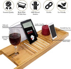 Bamboo Bathtub Caddy Tray Luxury Spa Organizer with Folding Sides for Tablet, Smartphone, Wine, Book Holders sad