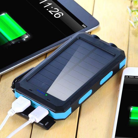 Solar Charger Solar Power Bank 20000mAh Waterproof Portable External Backup Outdoor Cell Phone Battery Charger with Dual LED Flashlights Solar Panel Compatible with All Smartphone (Black & Blue) sdfdsfdsf