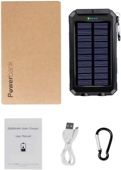 Solar Charger Solar Power Bank 20000mAh Waterproof Portable External Backup Outdoor Cell Phone Battery Charger with Dual LED Flashlights Solar Panel Compatible with All Smartphone (Black & Blue) sdfsdfsdf_3