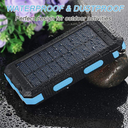 Solar Charger Solar Power Bank 20000mAh Waterproof Portable External Backup Outdoor Cell Phone Battery Charger with Dual LED Flashlights Solar Panel Compatible with All Smartphone (Black & Blue) sdw3ref