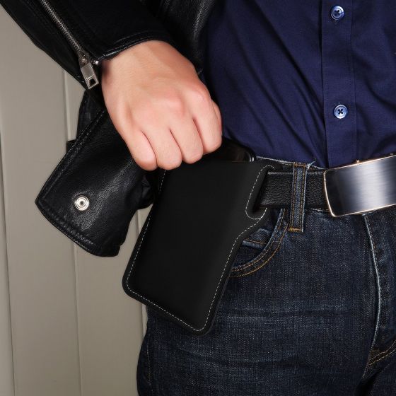 Men Cellphone Belt Bag Retro Design Mobile Phone Waist Leather Storage Pouch Holder Pouch, Black sfewrwerewr