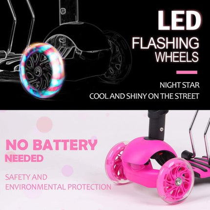 5-in-1 Kids Scooter, 3 Wheels Scooter Kick Scooter with Adjustable Removable Seat and Push Handle with Flashing Led Light Up Wheels tyrtyrty_5