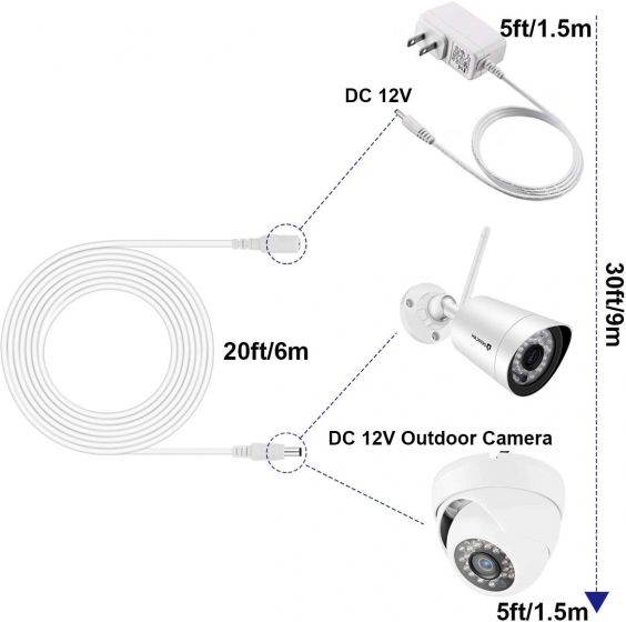 DC 12V Power Extension Cable, 20FT/ 6 Meters Compatible with 12V Power Adaper of Other Brands CCTV/IP Camera ujiuuu